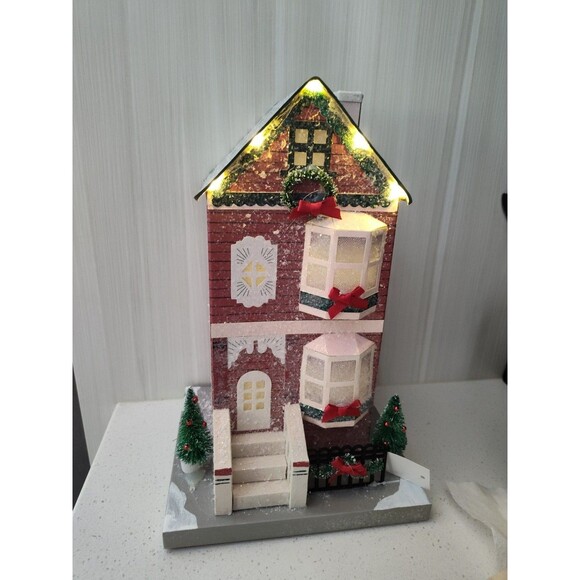 Putz Style Village House Nordstrom Lights Up Glitter battery Operated Brownstone - Picture 4 of 7